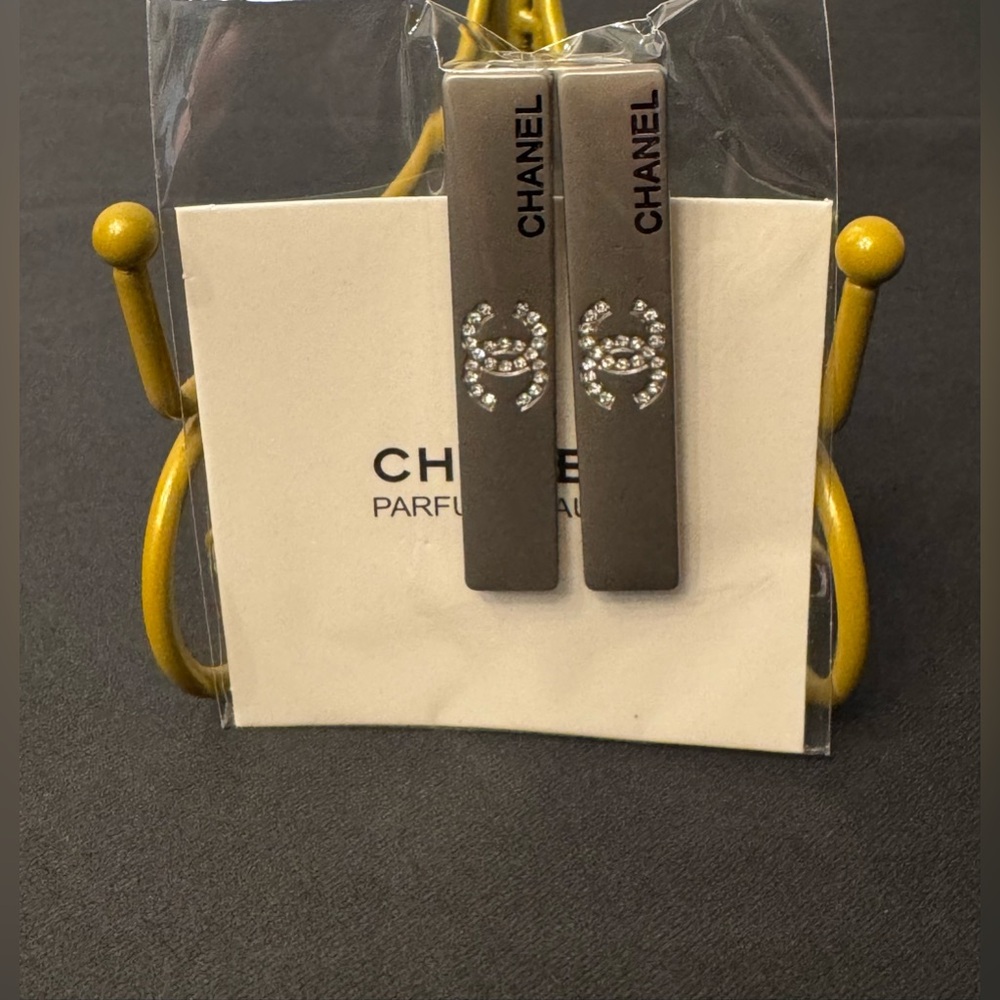 CHANEL Black Crystal CC Logo Hair Clips